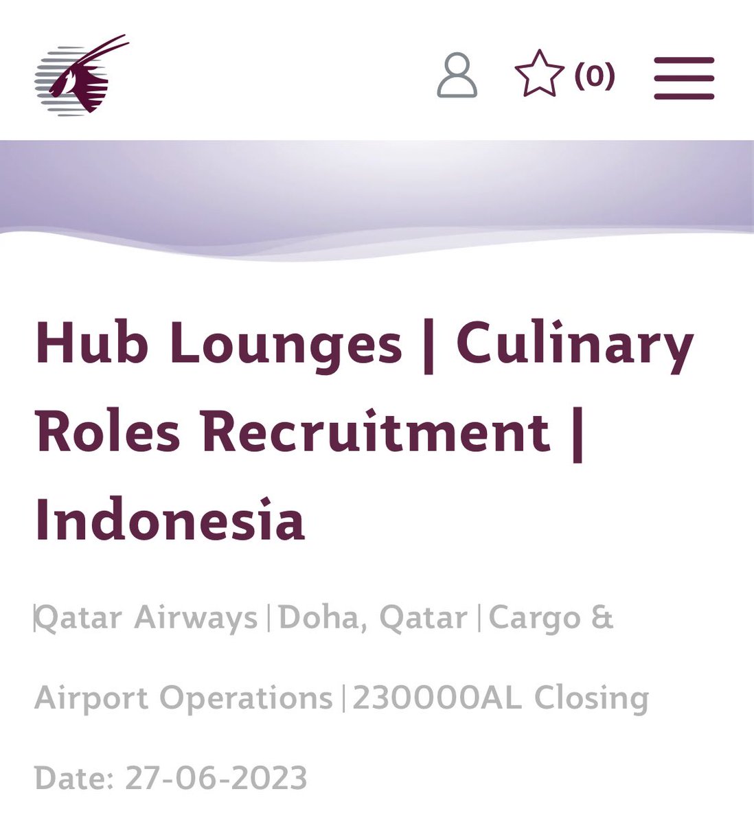 Weehhh kabar baik buat kalian semua yg selalu bertanya apakah ada lowongan di Qatar Airways non cabin crew? Di bulan Juli tim rekrutmen QR akan ke Jakarta untuk cari role di bidang culinary! #lokercot @hrdbacot