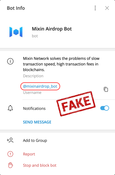 MixinKernel's tweet photo. 🚨Beware of fake Telegram bots and accounts. Some accounts are pretending to be official or verified when they are actually scams. 
Never click suspicious links, provide personal info, or send money to anyone on telegram unless you have verified their identity. 
Stay vigilant and spread the word!