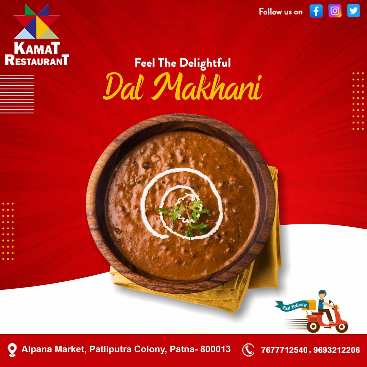 Feel the delightful dal makhani
Free Home Delivery '𝐎𝐫𝐝𝐞𝐫 𝐍𝐨𝐰'
Please call on 𝟎𝟔𝟏𝟐 - 𝟐𝟐𝟔𝟔𝟐𝟎𝟕 +𝟗𝟏 𝟕𝟔𝟕𝟕𝟕𝟏𝟐𝟓𝟒𝟎, +𝟗𝟏 𝟗𝟔𝟗𝟑𝟐𝟏𝟐𝟐𝟎𝟔
#indianfood #fastdelivery #kamatrestaurant #deliciousmeals #patnacity #dinner #family #patna #bihar #kamat #India