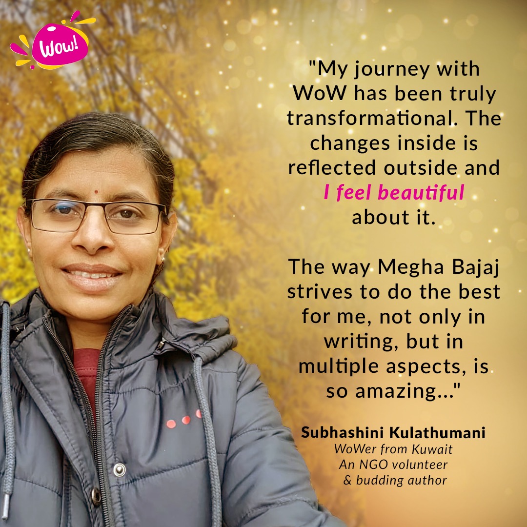 ItsaWoWlifeMB's tweet photo. #WoWWednesday
#WoWer Subhashini K from Kuwait, an NGO volunteer & budding author wrote
"I joined #WoWWorkshop to express myself better through writing. But now, I have learned to explore myself, clear negative emotions & feel positive from inside."
Glad to create such an impact https://t.co/8mkY6FudAp