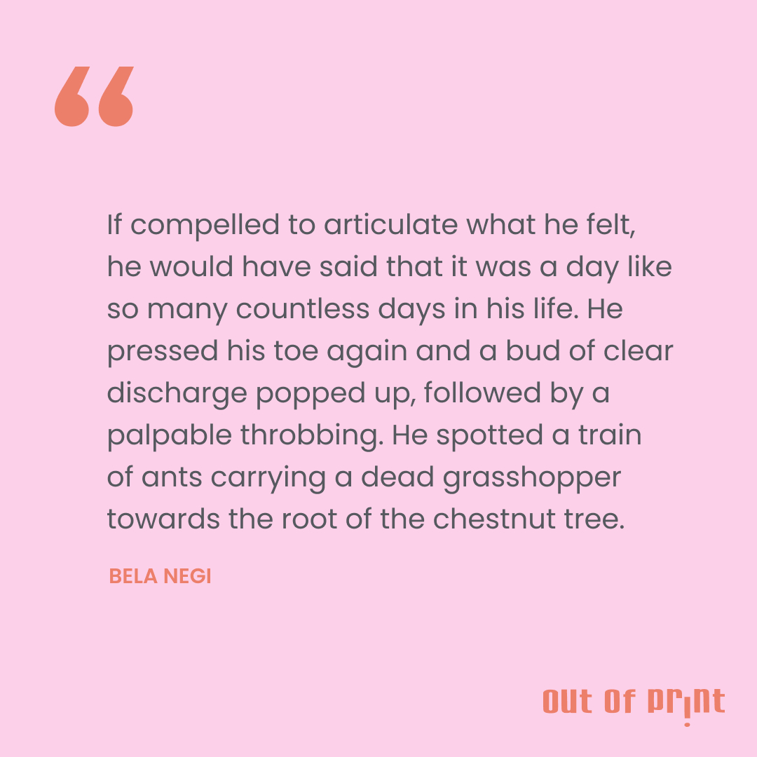 Bela Negi’s ‘Gangrene' contains detailed descriptions of the grotesque, tempered by an awareness of the environment, and insightful observation of life in the Himalayan foothills. 
Read the story at:
outofprintmagazine.co.in/bela-negi_gang…