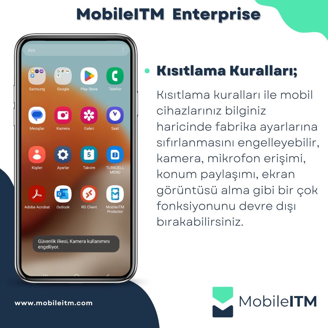 mobileitm_tr's tweet photo. Enterprise - Kısıtlama Kuralları;

Bilgi için bizimle iletişime geçin!

#mobileitm #simkart #mdm #scm #mobilcihazyonetimi #cihazguvenligi #uzakyonetim #simkartguvenligi #mobiledevicemanagement #apn #radius #elteminali #terminal #enterprise https://t.co/24sTcAzY3V