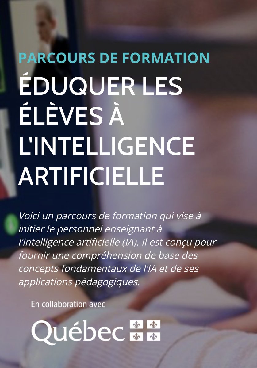 ᴀʟᴇxᴀɴᴅʀᴇ ᴄʜᴇɴᴇᴛᴛᴇ (@alexchenette) on Twitter photo PARCOURS IA | Voici un parcours de formation de <a href="/ecolebranchee/">L'École branchée</a> qui vise à initier le personnel enseignant à l'IA. Il est conçu pour fournir une compréhension de base des concepts fondamentaux de l'IA et de ses applications pédagogiques. #IA #AI #EduQc ecolebranchee.com/parcours/eduqu… PARCOURS IA | Voici un parcours de formation de <a href="/ecolebranchee/">L'École branchée</a> qui vise à initier le personnel enseignant à l'IA. Il est conçu pour fournir une compréhension de base des concepts fondamentaux de l'IA et de ses applications pédagogiques. #IA #AI #EduQc ecolebranchee.com/parcours/eduqu…