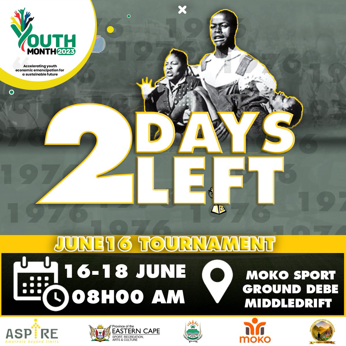 AspireAmathole's tweet photo. Two days to go until the June 16 Tournament. Make sure you join us. 
Amathole District Municipality 
#AspireDevelopmentAgency #June16 #SportTournament #EasternCape #Amathole https://t.co/JA2gC5gTRh