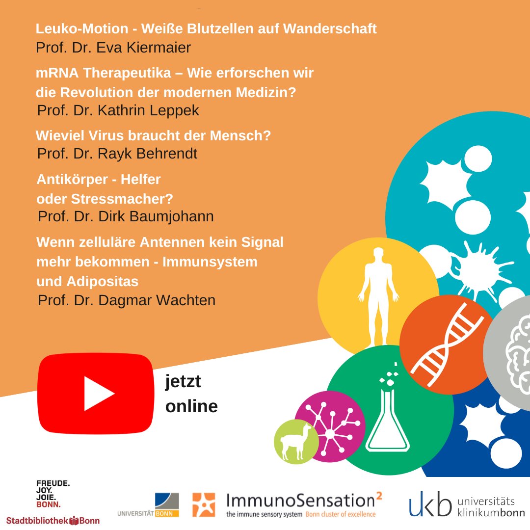 Die spannenden Vorträge zum diesjährigen #TagDerImmunologie sind jetzt online verfügbar!

👉youtube.com/playlist?list=…

#mRNA #Virus #Adipostias #Antikörper #Immunsystem