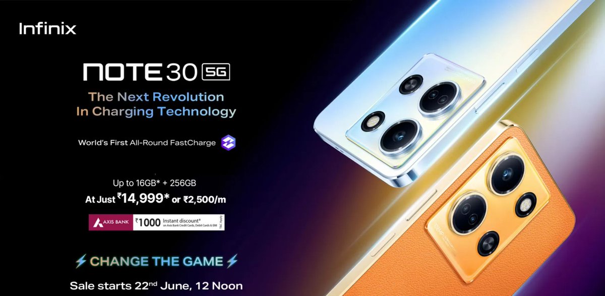 #InfinixNote30 launched in India at a starting price of Rs 14,999*

Here are the specs:

Dimensity 6080 SoC
6.78-inch FHD+120Hz
108MP Rear Camera
5000mAh, 45W Charging
Dual Speakers sound by JBL

What are your thoughts on this phone?  🤔 Comment below. 

@InfinixIndia