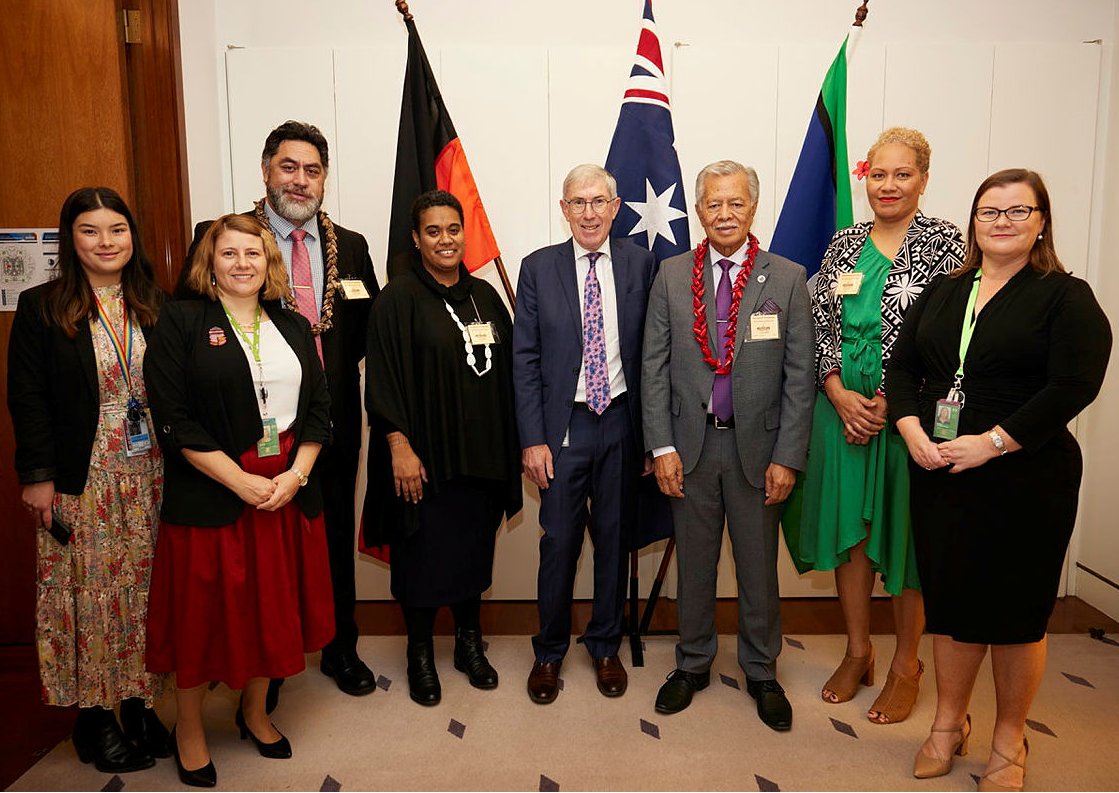 dfat's tweet photo. We welcomed @ForumSEC Secretary General @henrytpuna to Australia and discussed Pacific priorities and the 2050 Strategy for the Blue Pacific Continent.  

Australia is a proud founding member of the Pacific Islands Forum. We are stronger together. https://t.co/IlQr2kRpMf