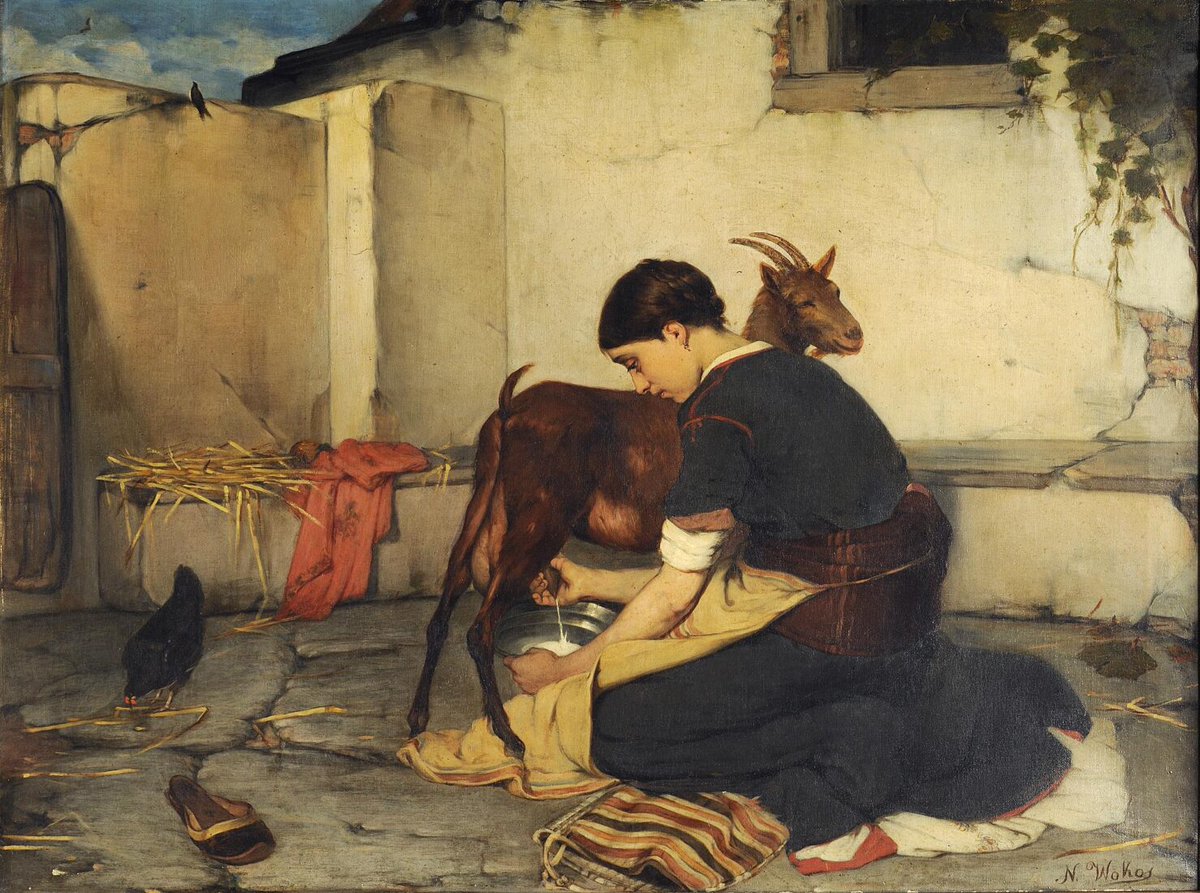 Vokos Nikolaos - The Milking of the Goat, National Gallery of Greece 
Oil on canvas

#stomouseio #NationalGalleryAthens #VokosNikolaos