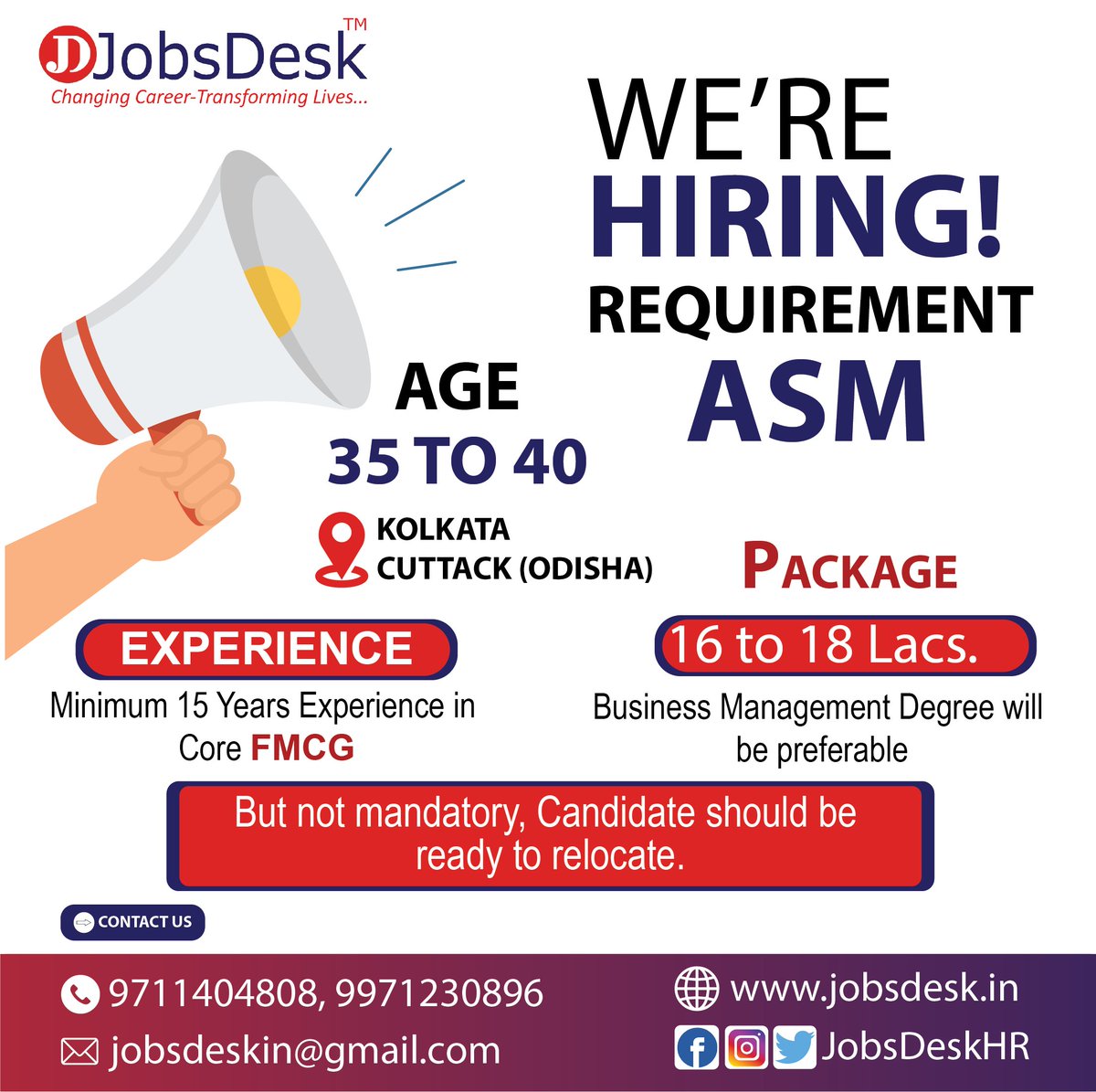 Get your dream job today with desired salary
So please contact Us: 9711404808
Visit Our Website: jobsdesk.in
#jobless #jobs #hiring #corporatejob #jobsearch #career #growth #vacancy #jobvacancy #hrconsulting #hrconsultancy #placement #business #hr #hrtalk #recruitment