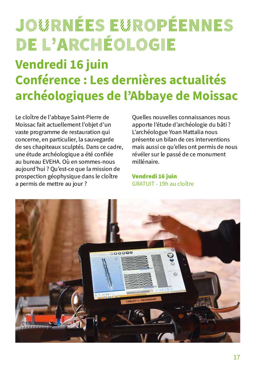 A l'occasion des Journées européennes de l'archéologie, j'aurai le plaisir de présenter les premiers résultats des recherches archéologiques en cours dans le cloître de l'abbaye de Moissac dans le Tarn-et-Garonne.
#JEA #Moissac