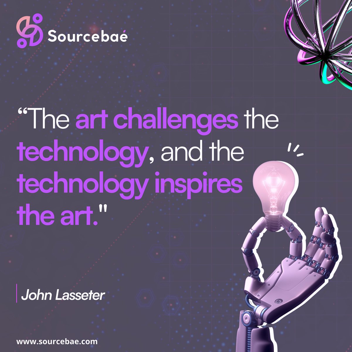 sourcebae_com's tweet photo. Art challenges technology and technology inspires art.
- John Lasseterπ¨π‘
Witness the beautiful fusion of art and technology as they spark creativity and drive innovation β¨π
#quote #JohnLasseter #art #technology #AI #inspiration #creativequote #sourcebae" https://t.co/lIIIFw1loe