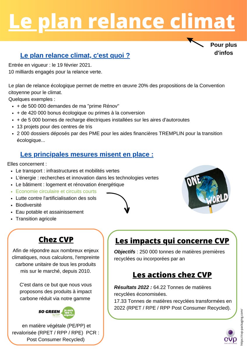 LE PLAN RELANCE CLIMAT

Du changement !

Ils sont nécessaires afin de prêter attention aux nombreux enjeux climatiques actuels.

CVP vous propose de découvrir les nouvelles règlementations mises en place par l'état.✔

#infographie #informations #règlementation