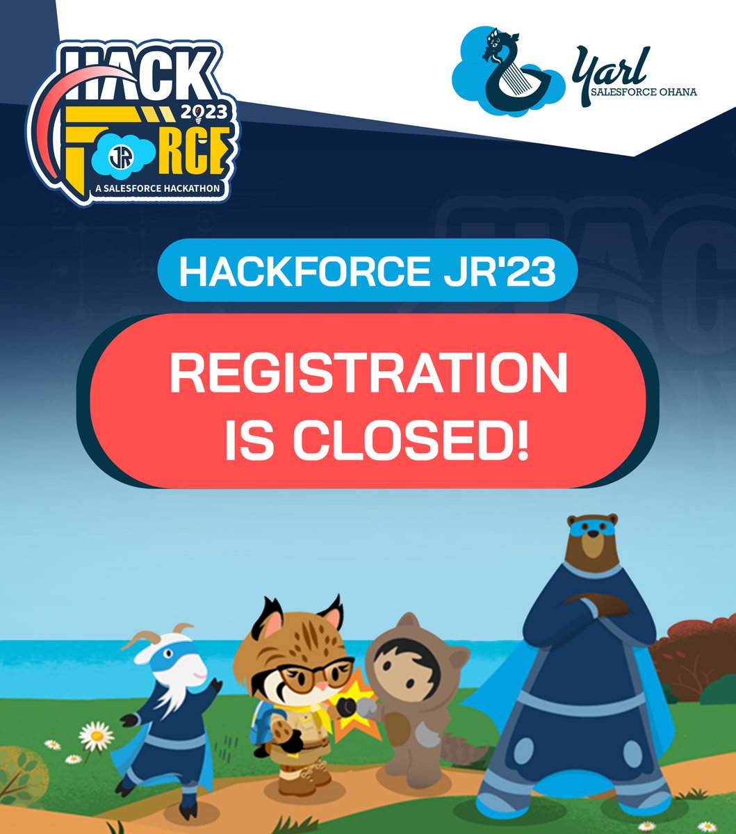 YarlSFO's tweet photo. Hackforce Junior 2023 registration is closed!
Thank you to all Junior Trailblazers for making your first steps in diving into the #Salesforce technology.
#Hackforce #HackforceJr #Hackathon #CloudComputing #Ohana #YarlSFO #YarlDreamin @salesforce @trailhead https://t.co/19o0bwGe80