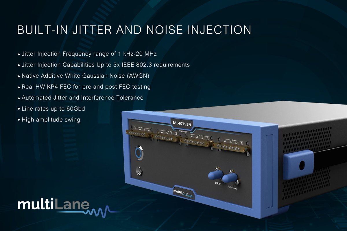 The ML4079EN is ready to go to market. Providing full 8x112Gbps BERT capabilities, with real hardware KP4 FEC, built-in random noise injection, and jitter injection up to 3 times IEEE defined spec.
​
#MultiLane #800G #112GbpsPerLane #testandmeasurement