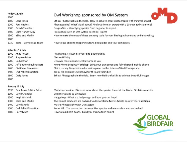 🦉Owl Workshop
🎪Osprey Main Stage
🦆Avocet, Curlew & Plover Lecture stages schedules online
👉WHAT’S ON globalbirdfair.org
📝Start planning YOUR visit
🎟️ gbf.yourticketpurchase.com/p/globalbirdfa…
🙏🏽Sponsors & contributors
😀It’s a great line up!
⏰Arrive in good time to avoid disappointment!