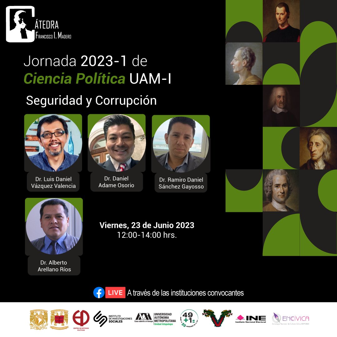 Extension_UAMI's tweet photo. Mañana 23 de junio, 2do. día de actividades de las #JornadasDeCienciaPolítica, en las que participarán politólogas y politólogos de todo el país.

Conéctate a partir de las 10:00 horas al FB Live de @CipolUAM, @IISUNAM, @CatedraMadero e @INEMexico. https://t.co/oJ30j9audR