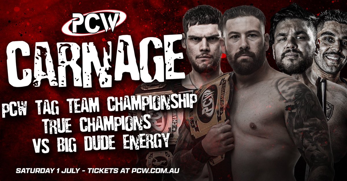 PCWAustralia's tweet photo. At PCW Carnage, Big Dude Energy will get another opportunity at the PCW Tag Team Championship when they face the True Champions!

Tickets available at https://t.co/vleXZumtrp https://t.co/DaisUhu7Gv