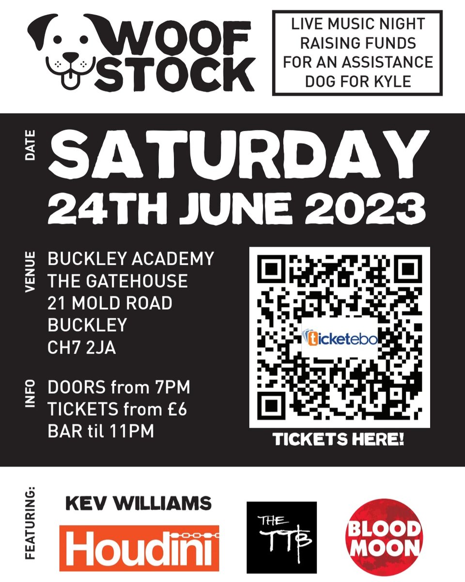 tanimaljones's tweet photo. Don't miss Woof Stock and your chance to see these performances! 
Tickets available  https://t.co/6zvxbEnhXa
All proceeds going towards an Autism Assistance dog for Kyle, we need to raise another £9k, so grab a friend &amp; some tickets &amp; pls share!
#asddogforkp #woofstockbuckley https://t.co/AE1slog48n