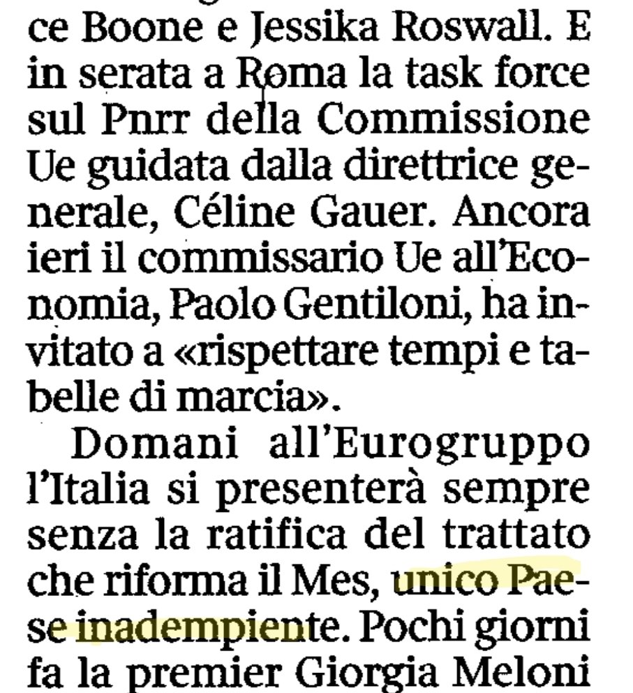Scusa @Corriere ma perché scrivete sciocchezze?
Sul MES l'Italia non è affatto 'inadempiente'. 
La ratifica di un trattato non è né un impegno né un atto dovuto. È prerogativa del Parlamento.