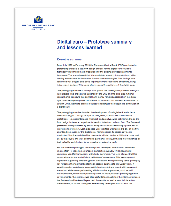 The European Central Bank (@ecb) carried out a #prototyping exercise to evaluate the technical implementation and integration of design choices for the #digitaleuro. Now, the ECB has published its #findings of the prototype exercise. 

Key results👇👇 (1/12)