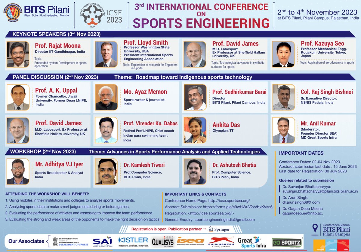 3rd International Conference on Sports Engineering at BITS Pilani on 2-4 Nov'23

icse.sportsea.org

#BITSPilani #Sports #SportsEngineering #Conference #InternationalConference