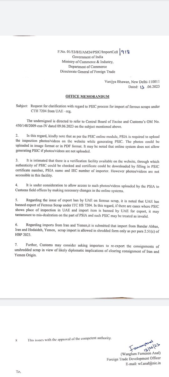 @cbic_india clarification updated for import of ferrous scrap under CTH7204  Under memorandum no 450/148/2009-cus-IV dated 09.06.2023.

#SCRAPIMPORT #Importer #scrap #ScrapUAE