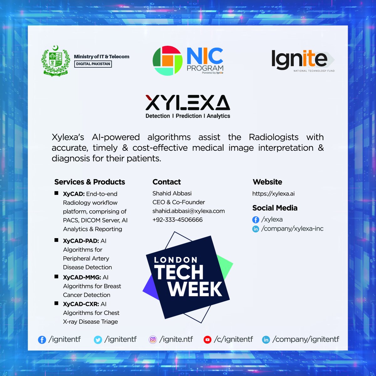 IgniteNTF's tweet image. #LondonTechWeek2023

Meet our National Incubation Centers (NICs) Program startup “Xylexa” showcasing at London Tech Week 2023, from 12th -16th June, 2023 at Queen Elizabeth II Centre in London.

#LondonTechWeek #TechInnovation #LondonTechWeek #LTW #LTW2023 #innovation