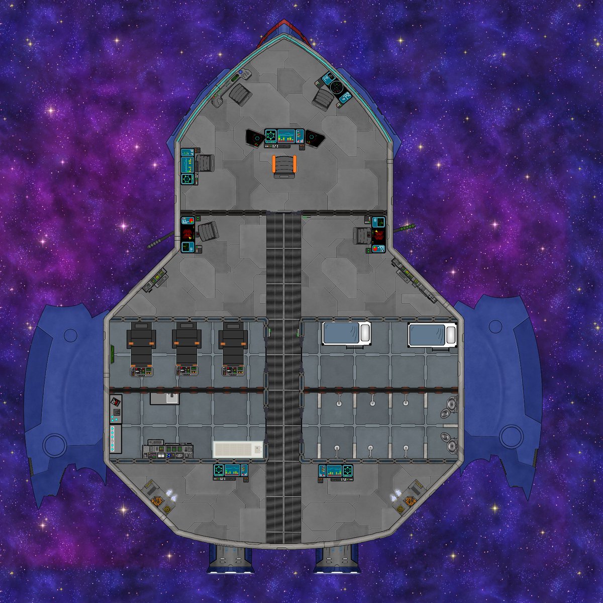 PawsomeMaps's tweet photo. Just trying some new stuff as I don't want to stay limited to fantasy maps, there will be a mix of fantasy, modern and sci-fi maps from now on. 
Small gunship made with dungeonquill assets. 
Available for free on my patreon page 
https://t.co/0grRimCZKe
#ttrpg #dnd5e #starfinder https://t.co/DZRjM3IN8a