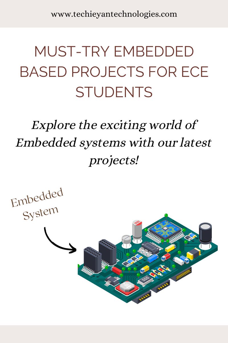 TechieyanS's tweet image. Explore the exciting world of embedded systems with our latest projects! Learn to design and implement real time embedded systems of various application. Gets hands on experience and take your skills to next level! #Embeddedsystems #eceprojects #ece #realtimeapplication