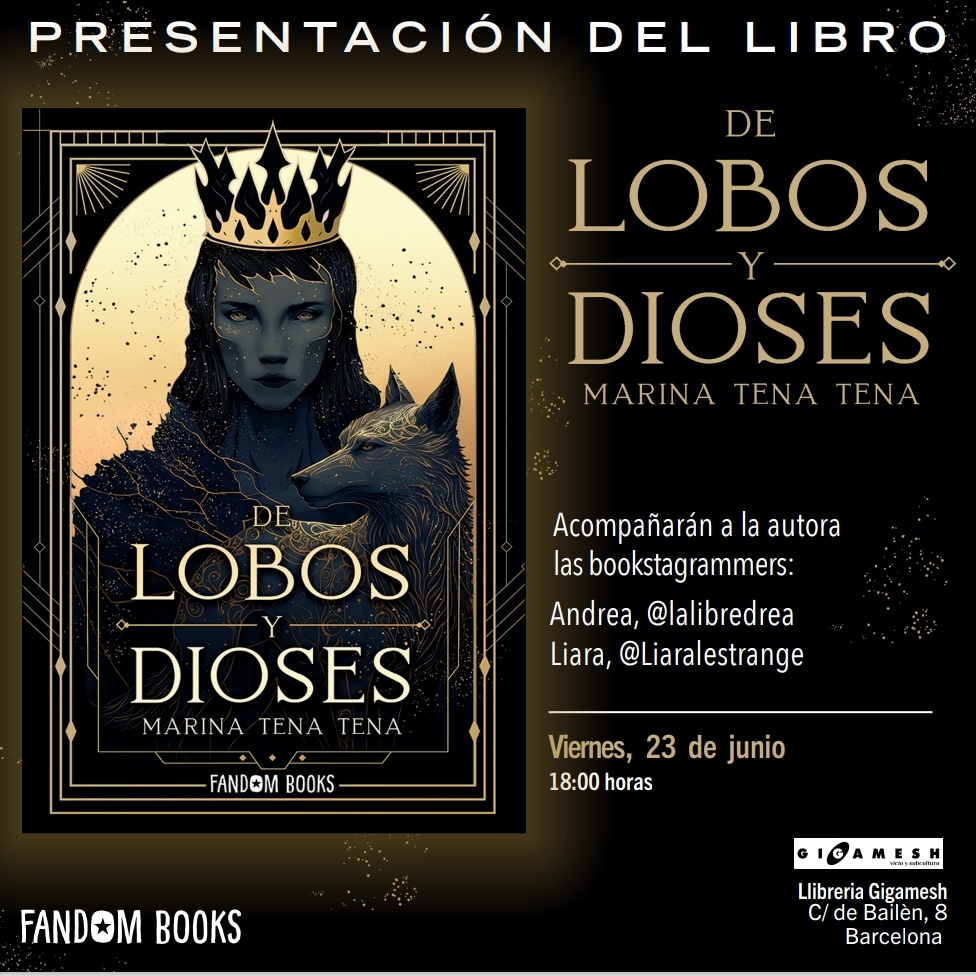 Barcelona, ¡vuelvo la semana que viene! Estaré en Gigamesh el viernes que viene, en una compañía espectacular para hablar de lobos, dioses y lo que surja. 💙