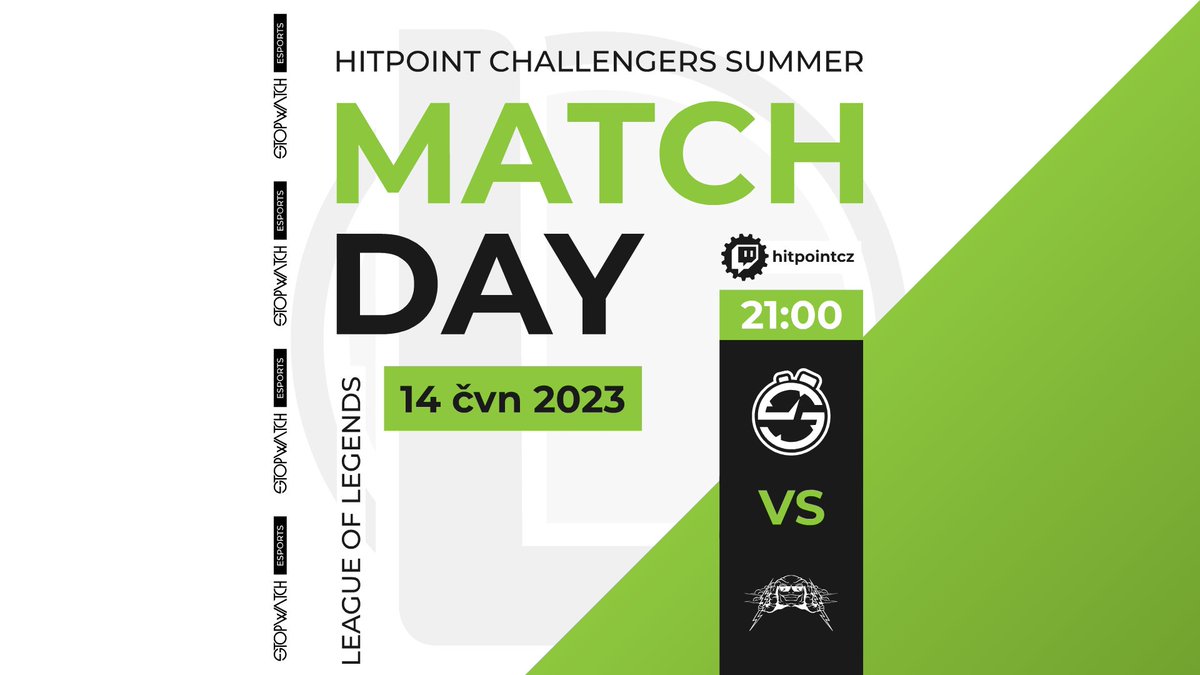 STOPWATCH eSports (@stopwatchesport) on Twitter photo Pro všechny vyvolávače, dnes večer od 21:00 se můžete těšit na další náš zápas v rámci Hitpoint Challengers. Tentokrát se utkáme s týmem <a href="/ERKOEsports/">ERKO Esports</a> . Pevně věříme, že se nám dnes podaří vyhrát a ukončit tak naši sérii proher. Tešíme se na vás.
<a href="/hitpointcz/">Hitpoint.cz</a> <a href="/LoL_CZSK/">LeagueofLegendsCZ/SK</a> Pro všechny vyvolávače, dnes večer od 21:00 se můžete těšit na další náš zápas v rámci Hitpoint Challengers. Tentokrát se utkáme s týmem <a href="/ERKOEsports/">ERKO Esports</a> . Pevně věříme, že se nám dnes podaří vyhrát a ukončit tak naši sérii proher. Tešíme se na vás.
<a href="/hitpointcz/">Hitpoint.cz</a> <a href="/LoL_CZSK/">LeagueofLegendsCZ/SK</a>