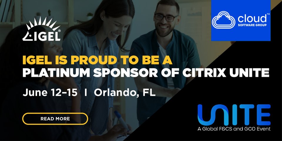 leighshoward's tweet image. IGEL is a proud Platinum sponsor of this year&apos;s #Citrix Unite event this week in Orlando. #IGEL #cloudsoftwaregroup #EUC #PowerofPartnership bit.ly/3qI6I3O