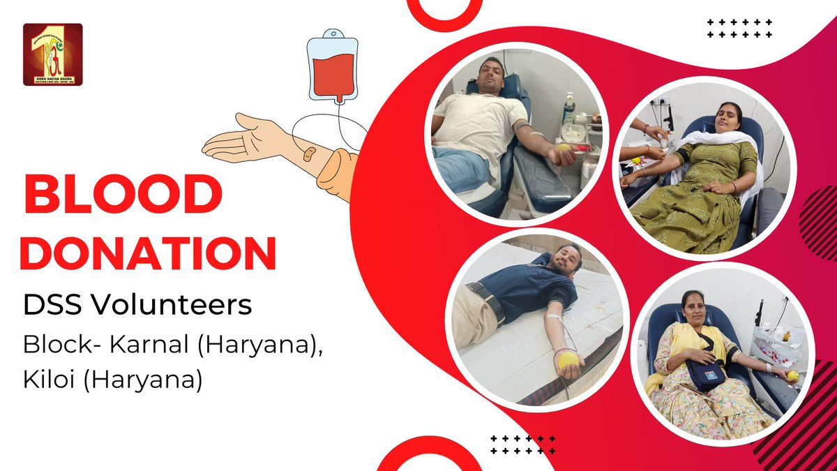 DSSNewsUpdates's tweet photo. Continuing their noble services for the needy, #DeraSachaSauda volunteers regularly donate blood. 🩸Their selfless acts are a testament to humanity and compassion. Let's follow their example and join the cause! #BloodDonation #SaveLives https://t.co/sc5CJswbH6