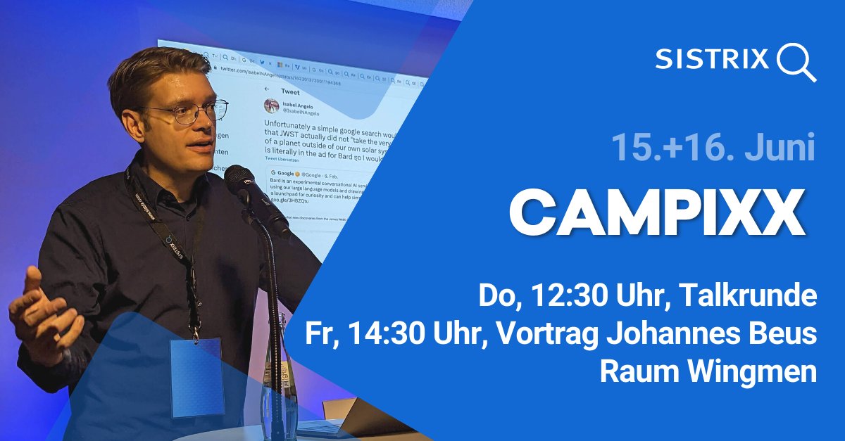 SISTRIX (auf Deutsch) (@sistrixde) on Twitter photo Wir freuen uns auf die #Campixx 2023!
Auf spannende Inhalte, tolle Gespräche & natürlich unseren Gründer+CEO <a href="/johannesbeus/">Johannes Beus</a> auf der Bühne. Wir freuen uns auf die #Campixx 2023!
Auf spannende Inhalte, tolle Gespräche & natürlich unseren Gründer+CEO <a href="/johannesbeus/">Johannes Beus</a> auf der Bühne.