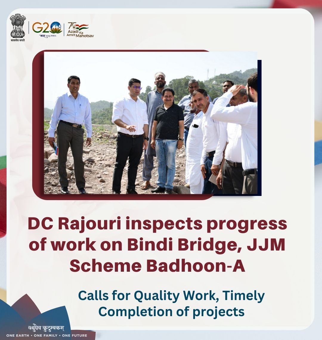 dmrajouri's tweet image. #ProgressingJK 

DC Rajouri inspects progress of work on Bindi Bridge , JJM Scheme Badhoon-A ; calls for quality work , timely completion of projects .
@diprjk 
@ddnewsSrinagar 
@PIBSrinagar 
@ddnews_jammu