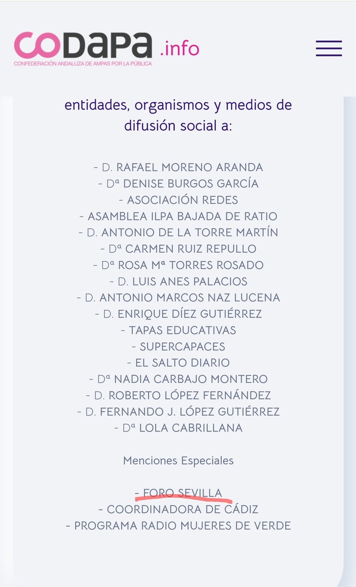 OtraPolEduc's tweet photo. https://t.co/CPivl3dDmh
✅ Gracias a @Codapa_And por la *Mención Especial* otorgada a nuestro colectivo Foro de Sevilla en la XX Edición de los #PremiosCODAPA. Recogeremos el premio el 17 de junio en Granada en la gala ✅ https://t.co/wmBt4Zv9TG