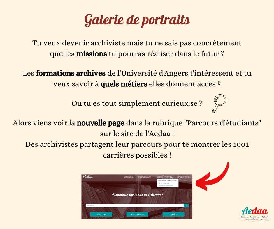 aedaa's tweet photo. Nouveau projet de l'Aedaa : une galerie de portraits d'archivistes ! 🙆‍♀️ Venez le découvrir sur notre site internet https://t.co/JNrQEKpShM https://t.co/Jz8OosmORu
