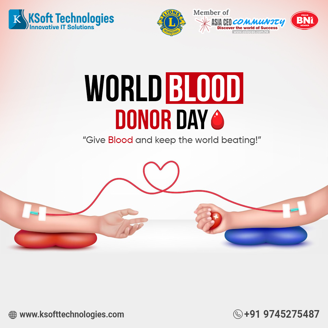 Theme For World Blood Donor Day 2023, 'Give blood, give plasma, share life, share often.' The theme highlights the crucial role that every individual can play by giving the valuable gift of blood and plasma.

#donateblood #blooddonation #blood #LetsGrowBusinessWithKsoft