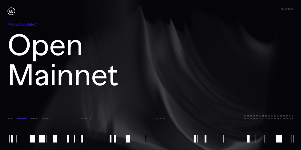 aevoxyz's tweet image. 🚨 Big announcement 🚨

Today, we&apos;re excited to unveil two releases.

First, we&apos;re announcing Aevo Open Mainnet

This means that users will no longer require an Aevo $PASS to trade on Aevo 🥳

Welcome to Aevo

app.aevo.xyz