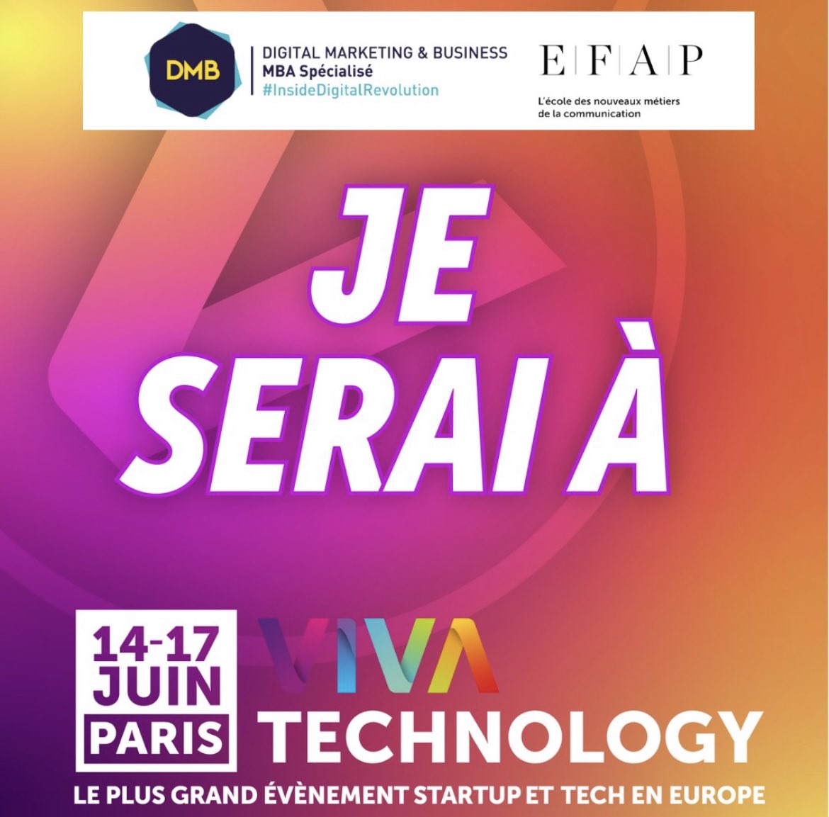 Grâce à ma formation @MBADMB je suis chanceuse de pouvoir assister à <a href="/VivaTech/">VivaTech</a> cette année 👾
L’occasion ce vendredi de partir à la découverte de startup et peaufiner mon réseau quelques mois avant mon diplôme ! 
Merci à <a href="/VincentMontet/">Vincent MONTET</a> <a href="/ArnaultChatel/">Arnault Chatel</a> <a href="/wtaranoff/">Wladimir Taranoff 🧩🔑</a> <a href="/vmoreau_/">Véronique Moreau</a> <a href="/EFAP_/">EFAP</a>