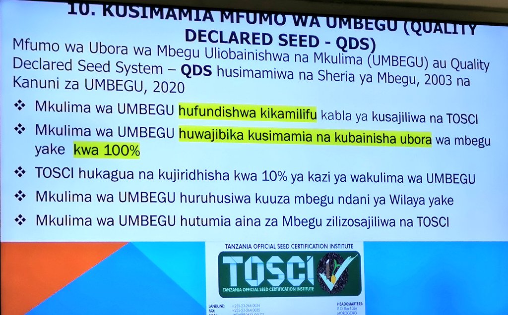 jamesplegg's tweet photo. 🌱🇹🇿 Agri-Swahili 🇹🇿🌿

🌿🚜🚜 UMBEGU  🚜🚜🌿

That small word, 'UMBEGU'

....has a big meaning in English...

'Quality Declared Seed'

Registered smallholder farmers follow quality seed production guidelines to produce &amp; sell 'UMBEGU'. Raising seed quality standards in #Tanzania https://t.co/RbeUe7kHUO