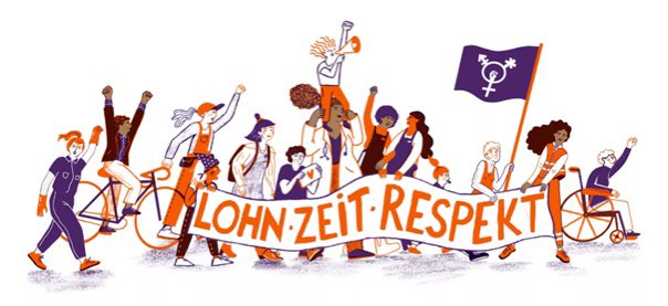 Today is #Frauenstreik in #Switzerland. Again, unfortunately. Because still we have to demand: 

💜 financial and social upgrading of #womenswork (#equalSalaries, safe #rents)

💜 more time and money for #carework
 
💜 #respect instead of #sexism at the work place

 #14juni