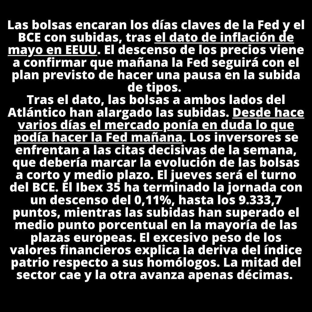 💹NOTICIAS DEL MERCADO💹
📅14/06/2023📅
#Economia #inversion #Mercados #Finanzas #emprendimiento #Negocios #Dinero #bolsa #trading #WallStreet #ibex35