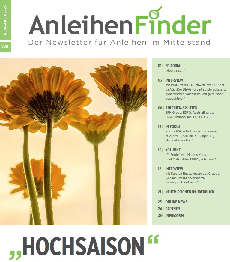 AnleihenFinder's tweet photo. 🔔AF-Newsletter🔔Neue #KMU-#Anleihen: DEAG begibt 50 Mio. Euro-#NordicBond + EPH Group und AustriaEnergy mit Anleihen-Premieren + ESPG legt #Umtauschanleihe auf + reconcept mit #SolarBond + IM FOKUS: @HerthaBSC + #PRIIPs-Verordnung + Emittenten-News
➡️https://t.co/tw51OmoJhj https://t.co/kWX8D1TvGy