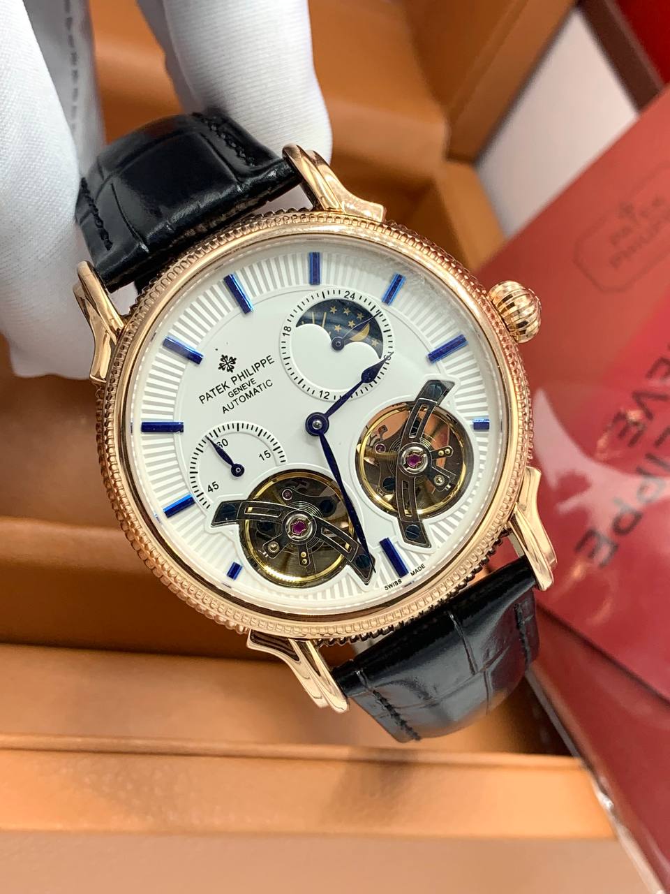 POOJA on X High Quality Luxury Patek Philippe. Working chronographs. Double Tourbillion Automatic Engine. Non tarnish dial Just 120K. High Quality Luxury BVLGARI. Working chronographs. Auto Engine. No...