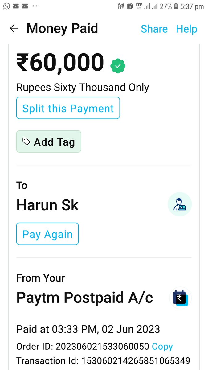 praman_sr's tweet photo. @RBI @Cyberdost @dmbas_ @UPGovt i havnt got any solution after Rs 60000 were stollen from my paytm postpaid via otp when i was trying to close it. Paytm and cybercell were informed on 2nd june itself. Request Rbi to look into the matter deeply as India is gaining in online frauds https://t.co/oKJEroPg2C