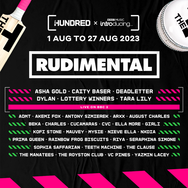 thehundred's tweet photo. 🫶 2023 music line up announced! 🫶

Another epic summer of sport and music is just around the corner! 🤩

#TheHundred x @bbcintroducing 🎶