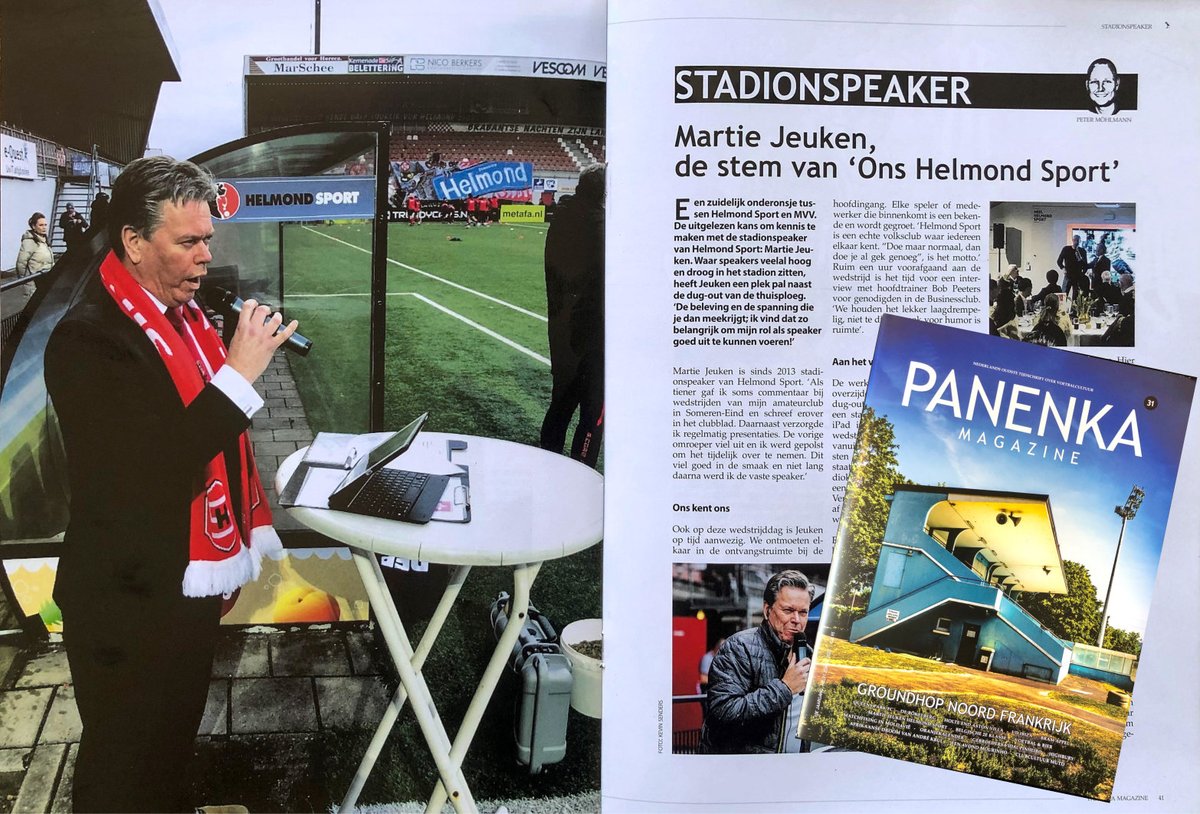 MartieJ's tweet photo. Na interviews in "Rond de Toss" en de Weblog van Helmond, nu een mooi artikel in Panenka Magazine. Nederlands oudste tijdschrift over voetbalcultuur.
Dank Peter Möhlmann, collega-speaker bij FC Emmen en hoofdredacteur bij Panenka Magazine.
Te bestellen via https://t.co/3rD2EwwprT https://t.co/eqUplFMaUc
