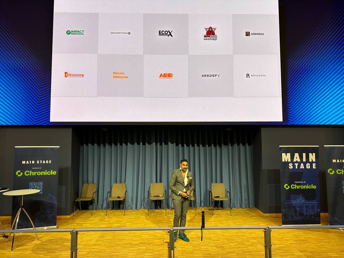 💥Boom, here goes #AGG logo at @berlinweb3com ,on the main stage with <a href="/webzz/">Vaibhavv Ali</a>, 👏👏appreciate the journey and kudos for bringing us an opportunity to showcase @AvisaGuild .

#web3berlin #avisagamesguild #web3games #play2earn #p2e🎮