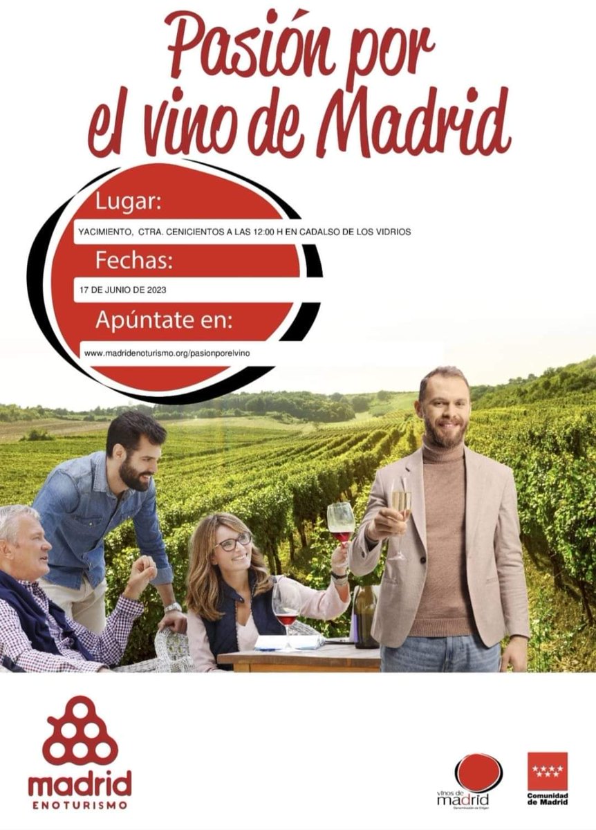 🍇🍷 Este sábado llegan a #CadalsoDeLosVidrios las catas del programa 'Pasión por el vino de Madrid'. 

#enoturismo #enoturismomadrid #vinos #vinosdemadrid #vinosdecadalso #catas #CadalsoDeLosVidrios